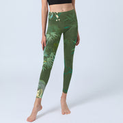 Buddha Stones Green Bamboo Rock Flower Print Gym Leggings Women's Yoga Pants