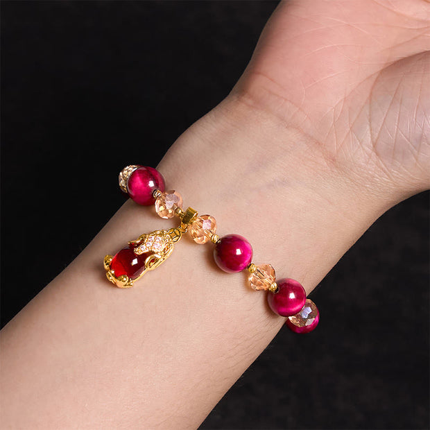 Buddha Stones Red Tiger Eye PiXiu Fox Protection Self Confidence Bracelet