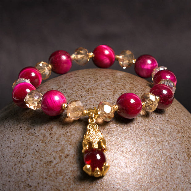 Buddha Stones Red Tiger Eye PiXiu Fox Protection Self Confidence Bracelet