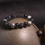 Buddha Stones Black Obsidian Lava Rock Stone Yin Yang Strength Bracelet