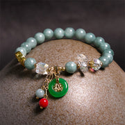 Buddha Stones Strawberry Quartz Jade Fu Character Charm Healing Bracelet