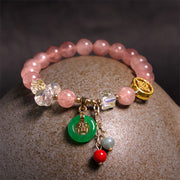 Buddha Stones Strawberry Quartz Jade Fu Character Charm Healing Bracelet