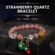 Buddha Stones Strawberry Quartz Jade Fu Character Charm Healing Bracelet