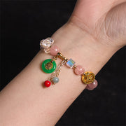 Buddha Stones Strawberry Quartz Jade Fu Character Charm Healing Bracelet