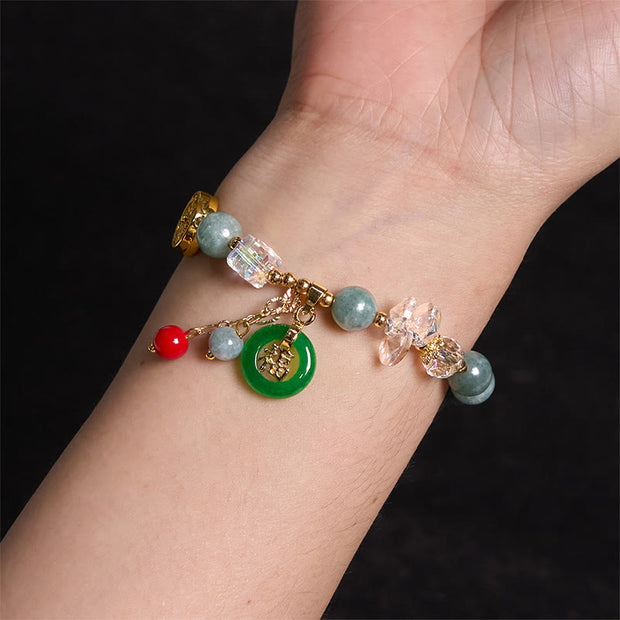 Buddha Stones Strawberry Quartz Jade Fu Character Charm Healing Bracelet