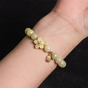 Buddha Stones Green Jade Flower Fu Character Charm Luck Bracelet