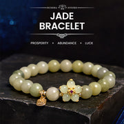 Buddha Stones Green Jade Flower Fu Character Charm Luck Bracelet