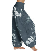 Buddha Stones Blooming And Budding Flowers With Leaves Pattern Women's Elastic Waist Harem Pants