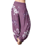 Buddha Stones Blooming And Budding Flowers With Leaves Pattern Women's Elastic Waist Harem Pants