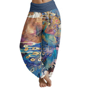 Buddha Stones Vibrant Peacock Auspicious Clouds Pattern Women's Elastic Waist Harem Pants