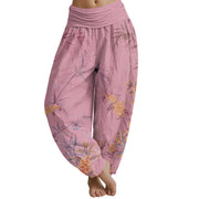 Buddha Stones Blooming Flowers Bamboo Pattern Women's Elastic Waist Harem Pants