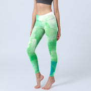 Buddha Stones Green Ink Wash Pattern Gym Leggings Women's Yoga Pants