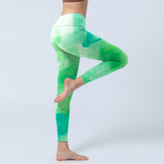 Buddha Stones Green Ink Wash Pattern Gym Leggings Women's Yoga Pants - image 4