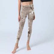 Buddha Stones White Brown Flowers Pattern Gym Leggings Women's Yoga Pants - image 6
