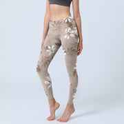 Buddha Stones White Brown Flowers Pattern Gym Leggings Women's Yoga Pants - BurlyWood - US18，UK/AU22，EU50 (4XL) - image 1