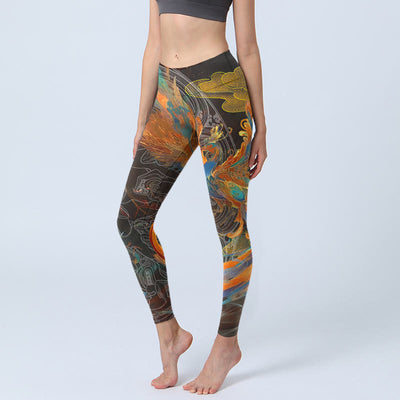 Buddha Stones Vibrant Phoenix Gym Leggings Women's Yoga Pants - Black - US18，UK/AU22，EU50 (4XL) - image 1