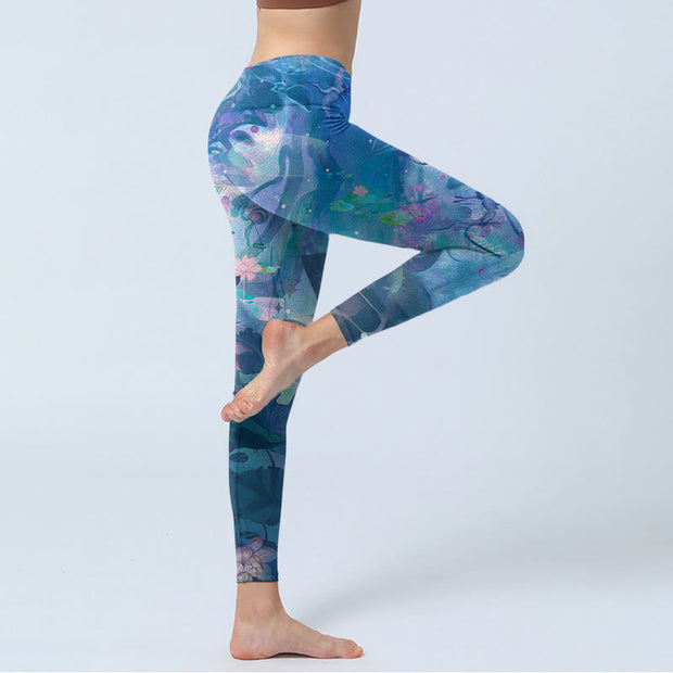 Buddha Stones Lotus Flowers Leaves Birds Gym Leggings Women's Yoga Pants