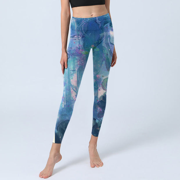 Buddha Stones Lotus Flowers Leaves Birds Gym Leggings Women's Yoga Pants - image 6