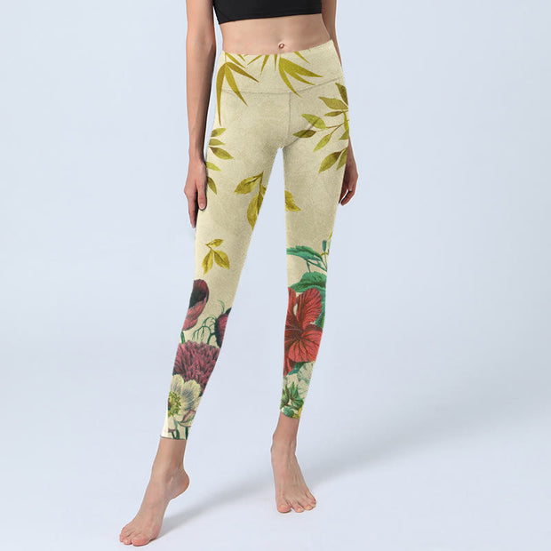 Buddha Stones Golden Green Leaves Colorful Flowers Gym Leggings Women's Yoga Pants - image 6