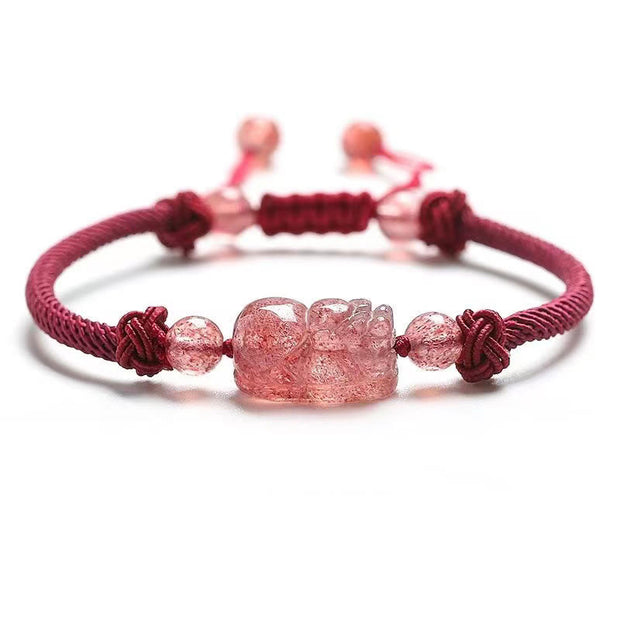 Buddha Stones Natural Strawberry Quartz PiXiu Red String Braided Protection Bracelet Bracelet BS 2