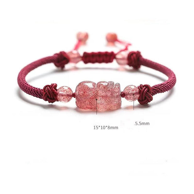 FREE Today: Protection Luck Natural Strawberry Quartz PiXiu Red String Braided Bracelet