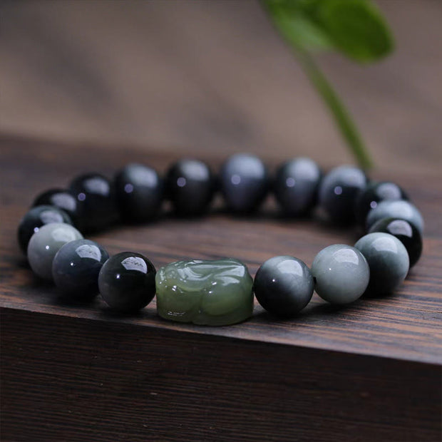 Buddha Stones Natural Eagle's Eye Stone Hetian Jade Pixiu Confidence Bracelet Bracelet BS 2