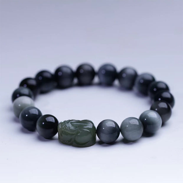 Buddha Stones Natural Eagle's Eye Stone Hetian Jade Pixiu Confidence Bracelet Bracelet BS 6