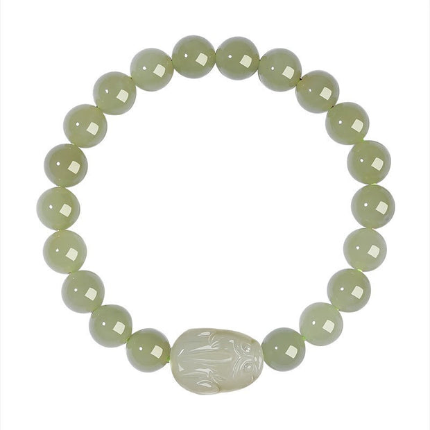 Buddha Stones Natural Hetian Jade PiXiu Carved Luck Bracelet Bracelet BS 14