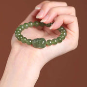 Buddha Stones Natural Hetian Jade PiXiu Carved Luck Bracelet Bracelet BS 9