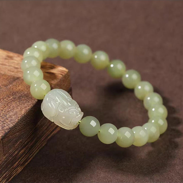 Buddha Stones Natural Hetian Jade PiXiu Carved Luck Bracelet Bracelet BS 2