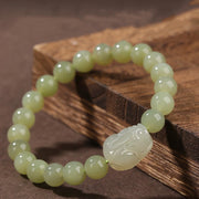 Buddha Stones Natural Hetian Jade PiXiu Carved Luck Bracelet Bracelet BS 1