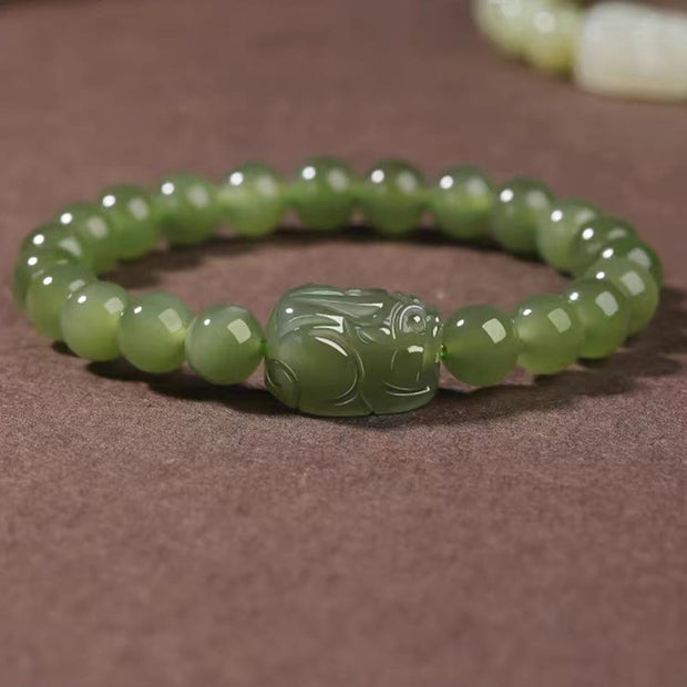 Buddha Stones Natural Hetian Jade PiXiu Carved Luck Bracelet Bracelet BS 12