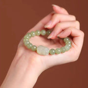 Buddha Stones Natural Hetian Jade PiXiu Carved Luck Bracelet Bracelet BS 8