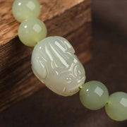 Buddha Stones Natural Hetian Jade PiXiu Carved Luck Bracelet