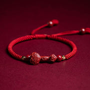 Buddha Stones Handmade Cinnabar Ruyi Handle Fu Character PiXiu Blessing Red String Braided Bracelet Bracelet BS 2