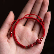 Buddha Stones Handmade Cinnabar Ruyi Handle Fu Character PiXiu Blessing Red String Braided Bracelet