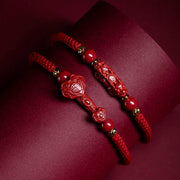 Buddha Stones Handmade Cinnabar Ruyi Handle Fu Character PiXiu Blessing Red String Braided Bracelet Bracelet BS 1