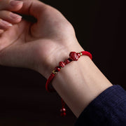 Buddha Stones Handmade Cinnabar Ruyi Handle Fu Character PiXiu Blessing Red String Braided Bracelet