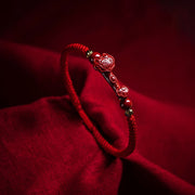 Buddha Stones Handmade Cinnabar Ruyi Handle Fu Character PiXiu Blessing Red String Braided Bracelet