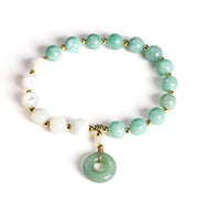 Buddha Stones Jade Trochus Horseshoe Snail Peace Buckle Charm Abundance Bracelet