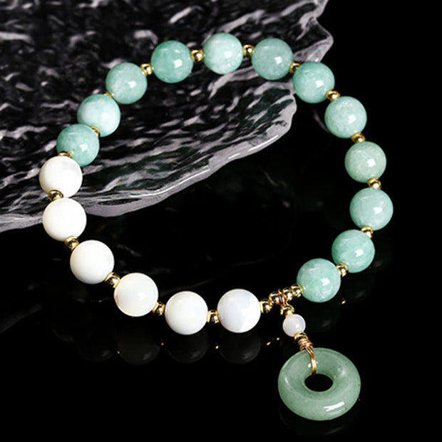 Buddha Stones Jade Trochus Horseshoe Snail Peace Buckle Charm Abundance Bracelet