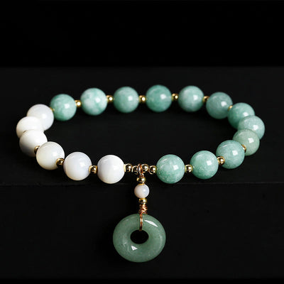 Buddha Stones Jade Trochus Horseshoe Snail Peace Buckle Charm Abundance Bracelet Bracelet BS Jade(Wrist Circumference: 14-16cm)