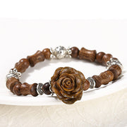 Buddha Stones Sandalwood Bamboo Pattern Camellia Healing Bracelet