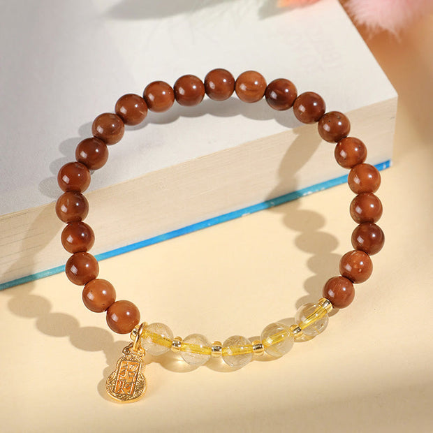 Buddha Stones Green Phantom Citrine Rutilated Quartz Super Seven Crystal Confidence Bracelet Bracelet BS Golden Rutilated Quartz Kuka Seed(Wrist Circumference: 14-16cm)