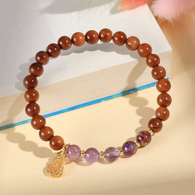 Buddha Stones Green Phantom Citrine Rutilated Quartz Super Seven Crystal Confidence Bracelet