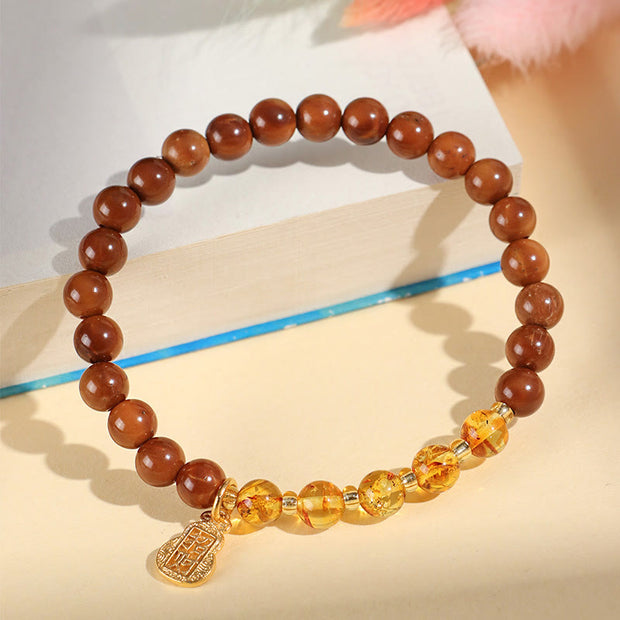 Buddha Stones Green Phantom Citrine Rutilated Quartz Super Seven Crystal Confidence Bracelet Bracelet BS Amber Kuka Seed(Wrist Circumference: 14-16cm)