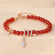 Buddha Stones Red Agate 925 Sterling Silver Rosegold Year Of The Snake Confidence Bracelet