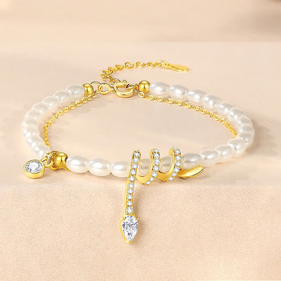 Buddha Stones 925 Sterling Silver Year Of The Snake Pearl Bracelet Necklace Pendant Bracelet Necklaces & Pendants BS Pearl 925 Sterling Silver Golden Bracelet(Length: 16+4cm  )