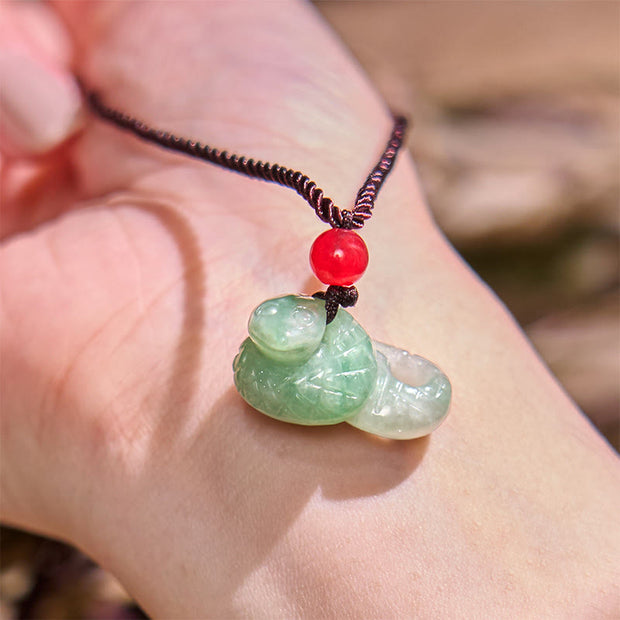 Buddha Stones Chinese Zodiac Year of the Snake Natural Jade Luck Necklace Pendant