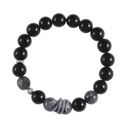 Buddha Stones Black Obsidian Black Rutilated Quartz 925 Sterling Silver Year Of The Snake Purification Bracelet Bracelet BS 4